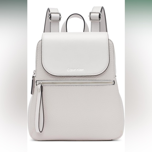 Calvin Klein Reyna Novelty Key Item Flap Backpack, Dove Grey, Brand New - Picture 1 of 6